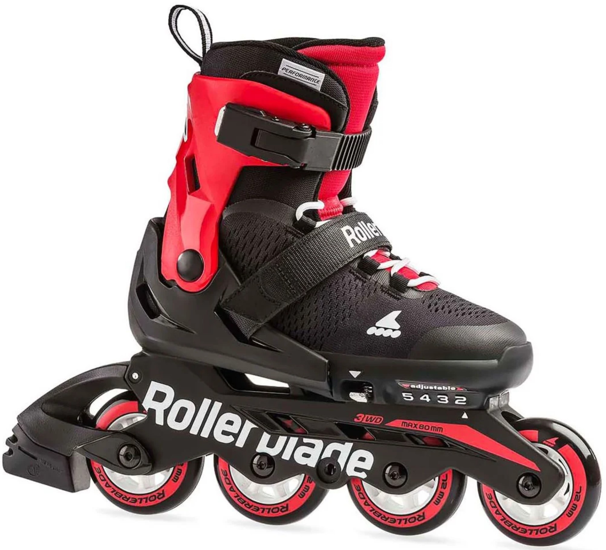Rollerblade Microblade adjustable inline skate for kids with four wheels of 72 mm in the colours black and red